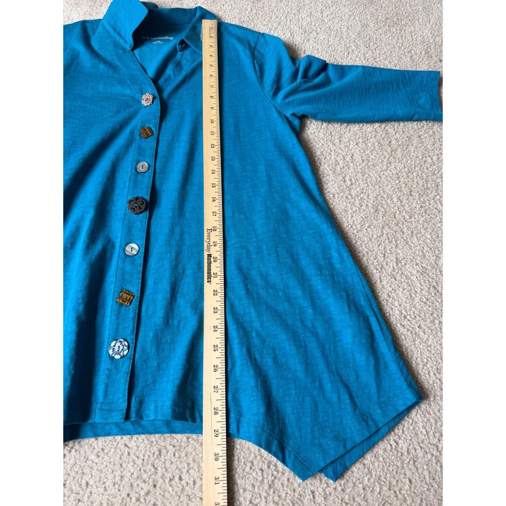 Soft Surroundings Tunic Danielle 3/4 Sleeve NWOT Button Front Teal Blue Large - Picture 6 of 10